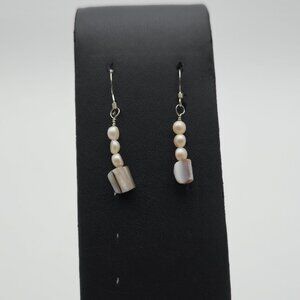 Sterling Silver Handmade Small Pearls And Shell Earrings A3911